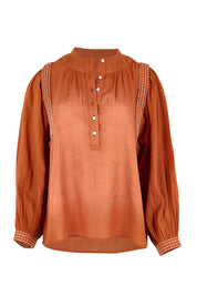 Product shot of the Out And About Cotton Blouse – Rust in colour Rust, from the front