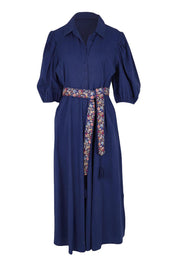 Product shot of the Lunch With The Girls Cotton Poplin Dress – Deepblue in colour Deepblue, from the front