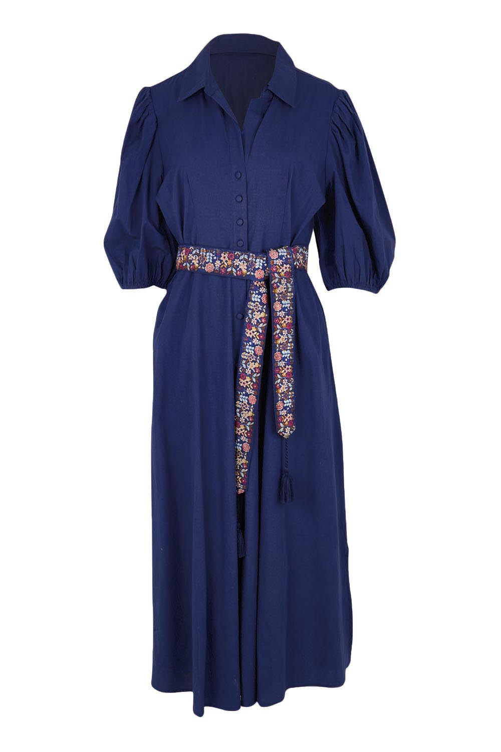 Product shot of the Lunch With The Girls Cotton Poplin Dress – Deepblue in colour Deepblue, from the front