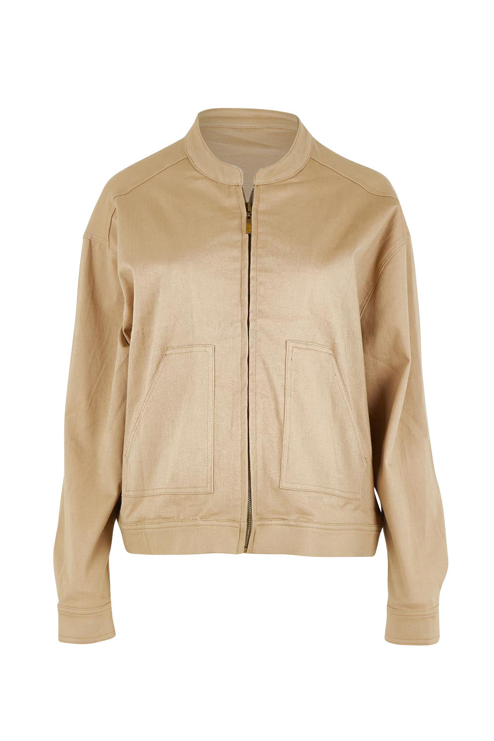 Product shot of the Need You In My Life Bomber Jacket in colour Sand, from the front