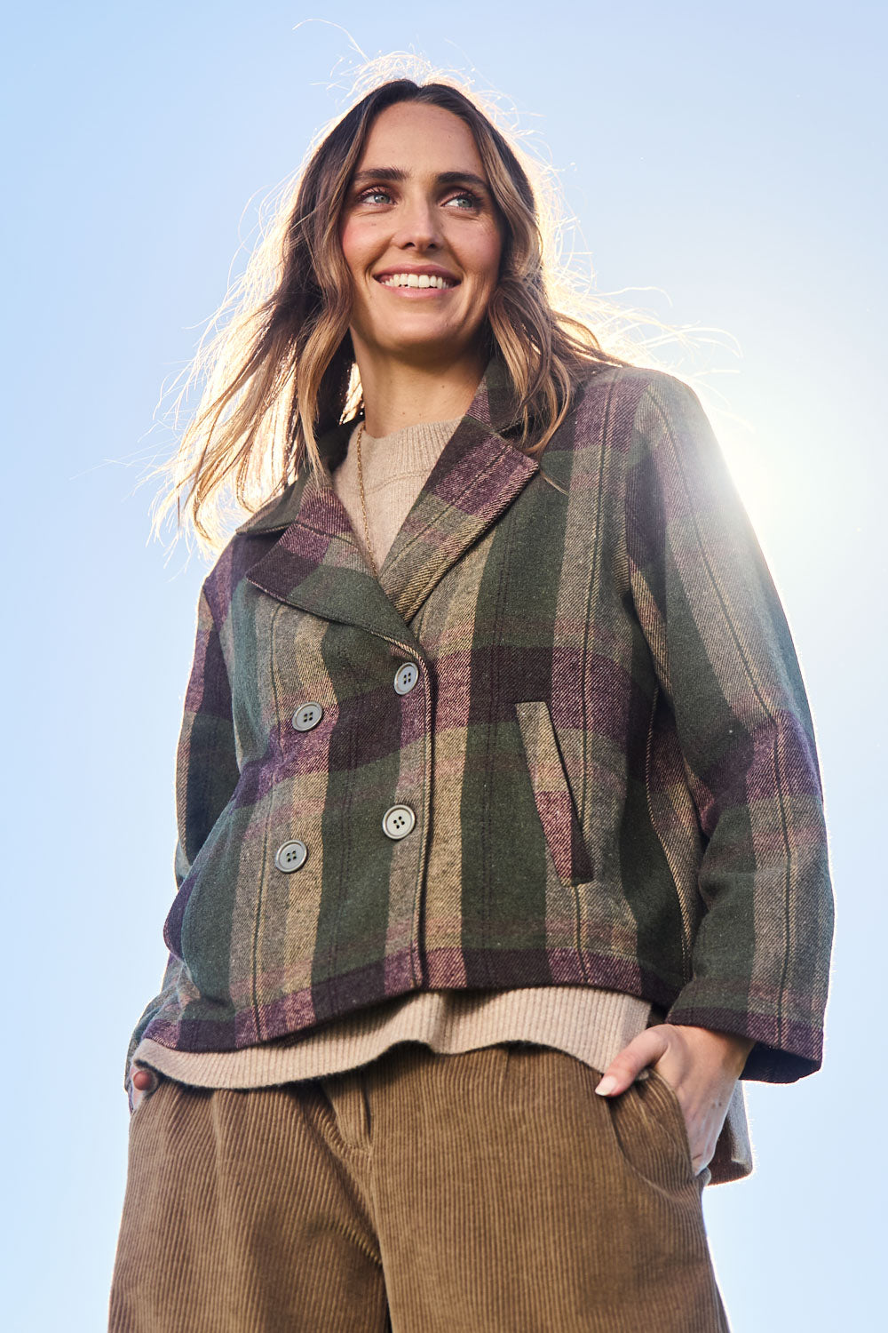 Forest Walk Checked Pea Coat – Mosscheck