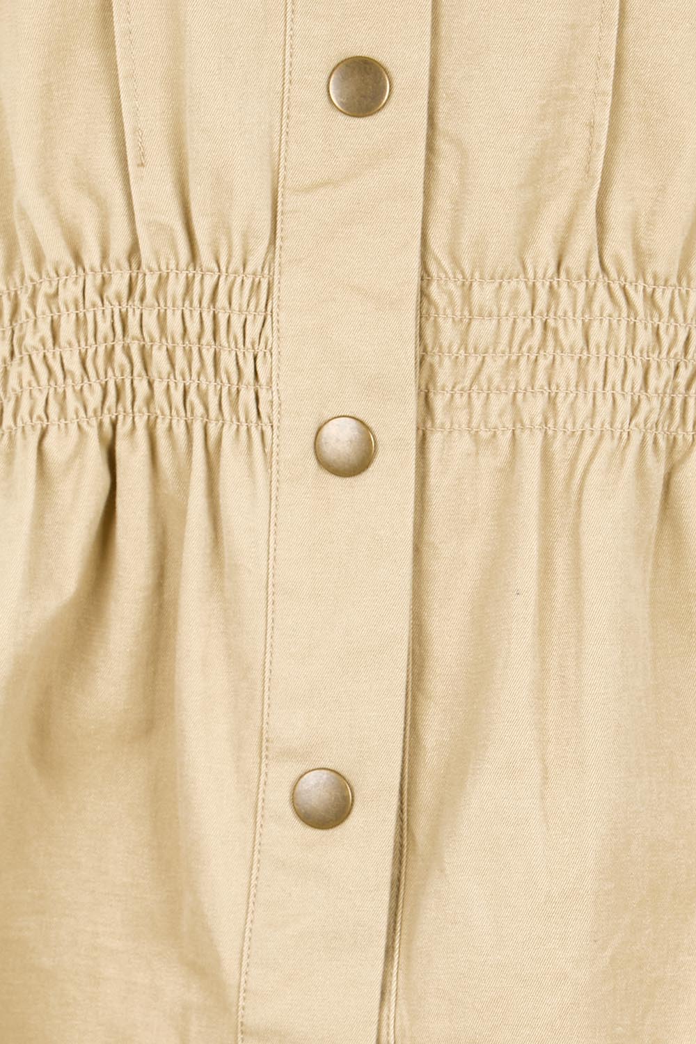 Product shot of the Going Places Denim Shirt Jacket – Sand in colour Sand, showing detail