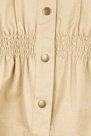 Product shot of the Going Places Denim Shirt Jacket – Sand in colour Sand, showing detail