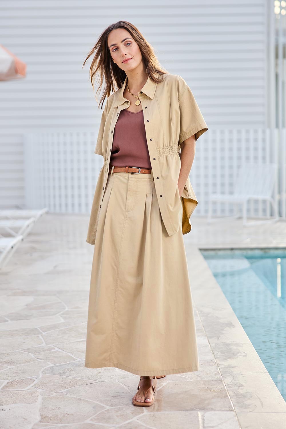 Going Places Denim Skirt – Sand