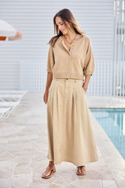 Going Places Denim Skirt – Sand