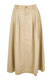 Product shot of the Going Places Denim Skirt – Sand in colour Sand, from the front