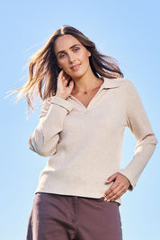 Easy Street Ribbed Long Sleeve Top – Sand