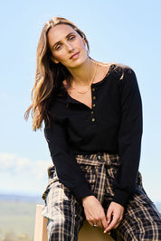 Cruising Through The Day Cotton Henley Top – Black