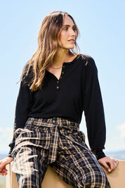 Cruising Through The Day Cotton Henley Top – Black