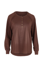 Cruising Through The Day Cotton Henley Top – Chocolate