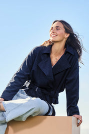 Errand Run Wool Blend Cropped Trench – Indigo