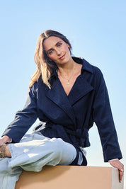 Errand Run Wool Blend Cropped Trench – Indigo