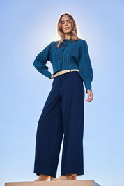Model Tegand wearing size 10 of the Never Want To Take Me Off Denim Look Pants – Denim in colour Denim, from the front