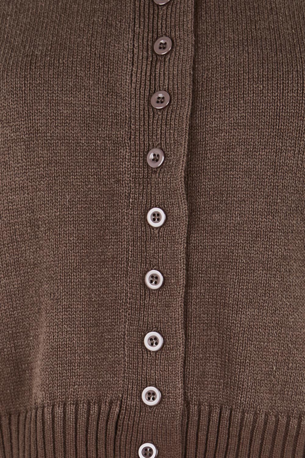 Product shot of the Clear Skies Balloon Sleeve Cardi – Chocolate in colour Chocolate, showing detail