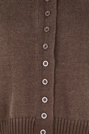Product shot of the Clear Skies Balloon Sleeve Cardi – Chocolate in colour Chocolate, showing detail