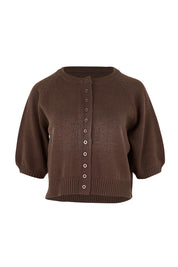 Product shot of the Clear Skies Balloon Sleeve Cardi – Chocolate in colour Chocolate, from the front