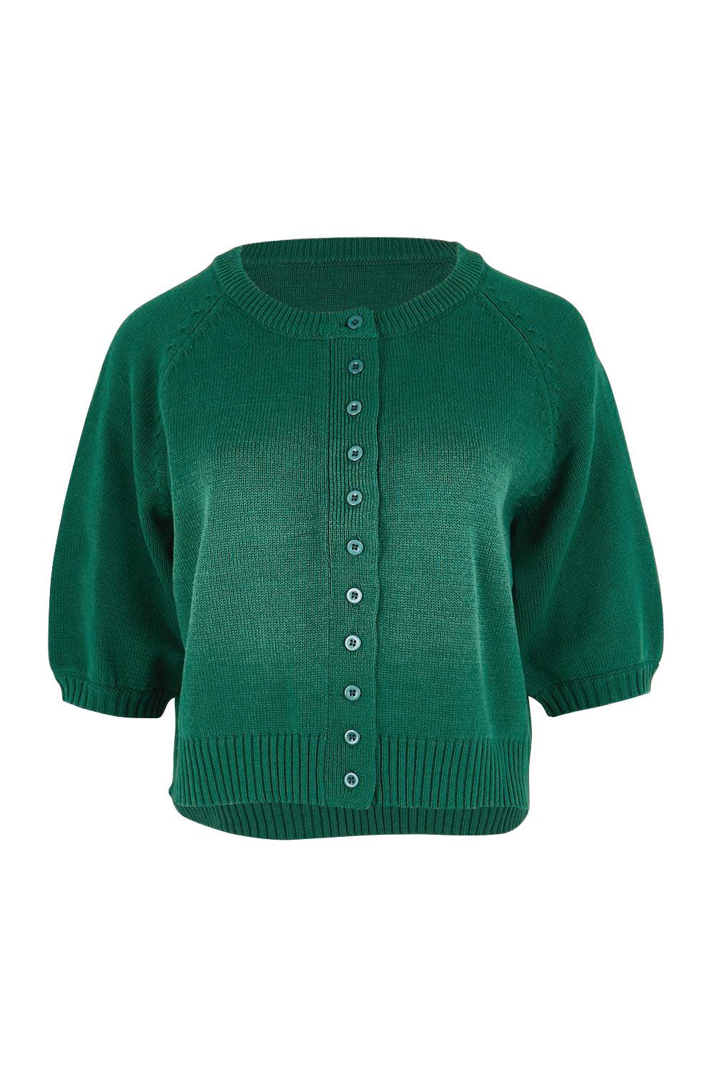 Product shot of the Clear Skies Balloon Sleeve Cardi – Dreamgreen in colour Dreamgreen, from the front