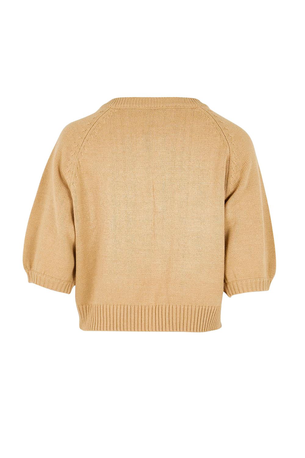 Product shot of the Clear Skies Balloon Sleeve Cardi – Sand in colour Sand, from the back