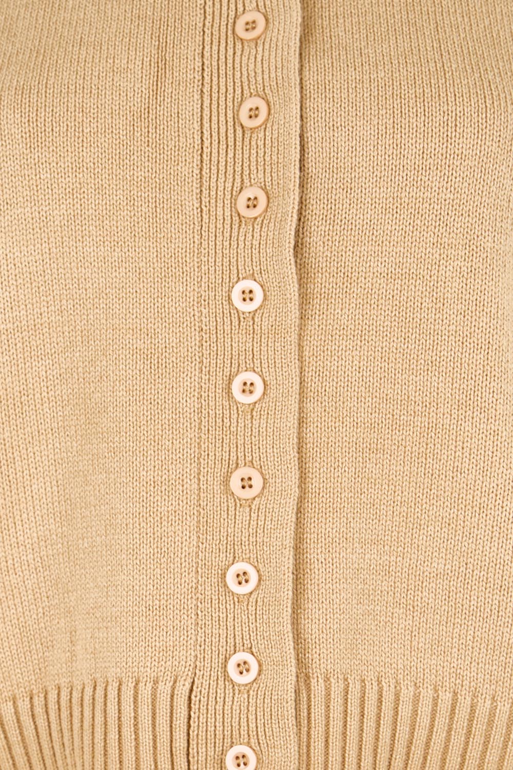 Product shot of the Clear Skies Balloon Sleeve Cardi – Sand in colour Sand, showing detail