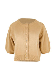 Product shot of the Clear Skies Balloon Sleeve Cardi – Sand in colour Sand, from the front