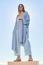 Wrap Me Up Knit Throw Cape – Denim
