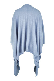 Product shot of the Wrap Me Up Knit Throw Cape – Denim in colour Denim, from the back