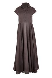 Product shot of the Easy Elegance Cotton Voile Maxi Dress - Chocolate in colour Chocolate, from the front