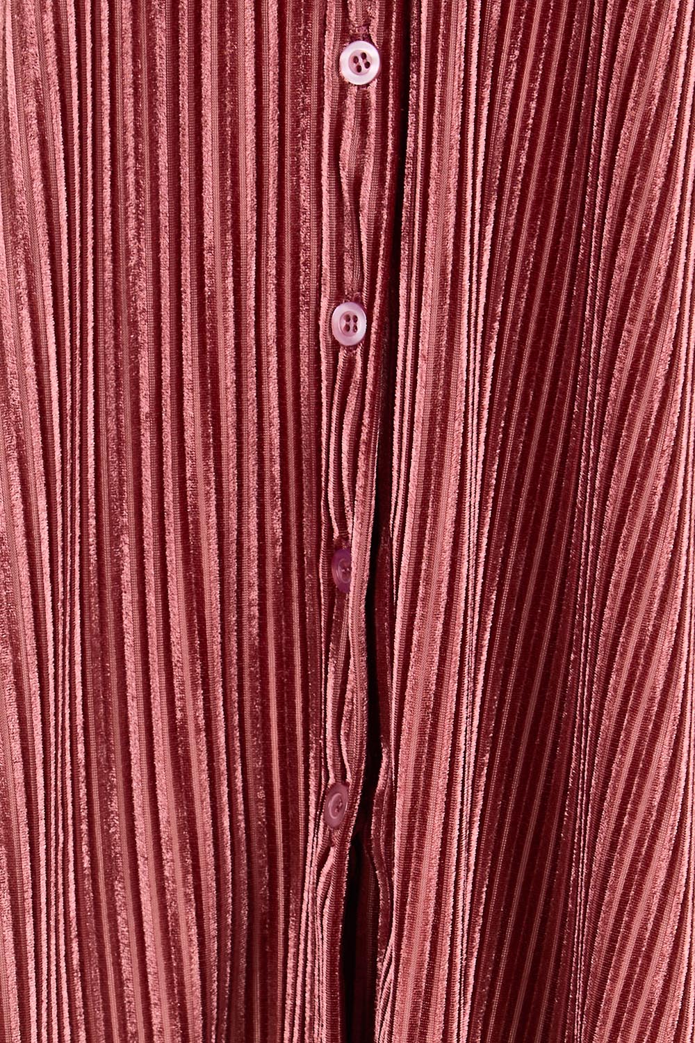 Product shot of the Shine Your Light Velvet Shirt – Rose in colour Rose, showing detail