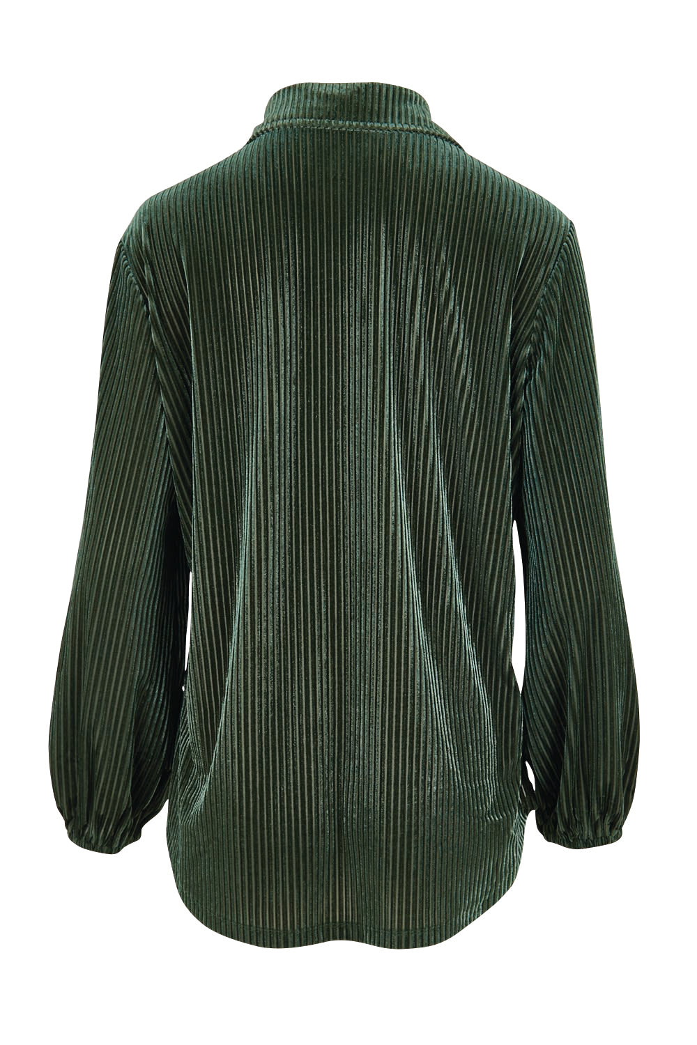Product shot of the Shine Your Light Velvet Shirt – Thyme in colour Thyme, from the back
