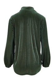 Product shot of the Shine Your Light Velvet Shirt – Thyme in colour Thyme, from the back