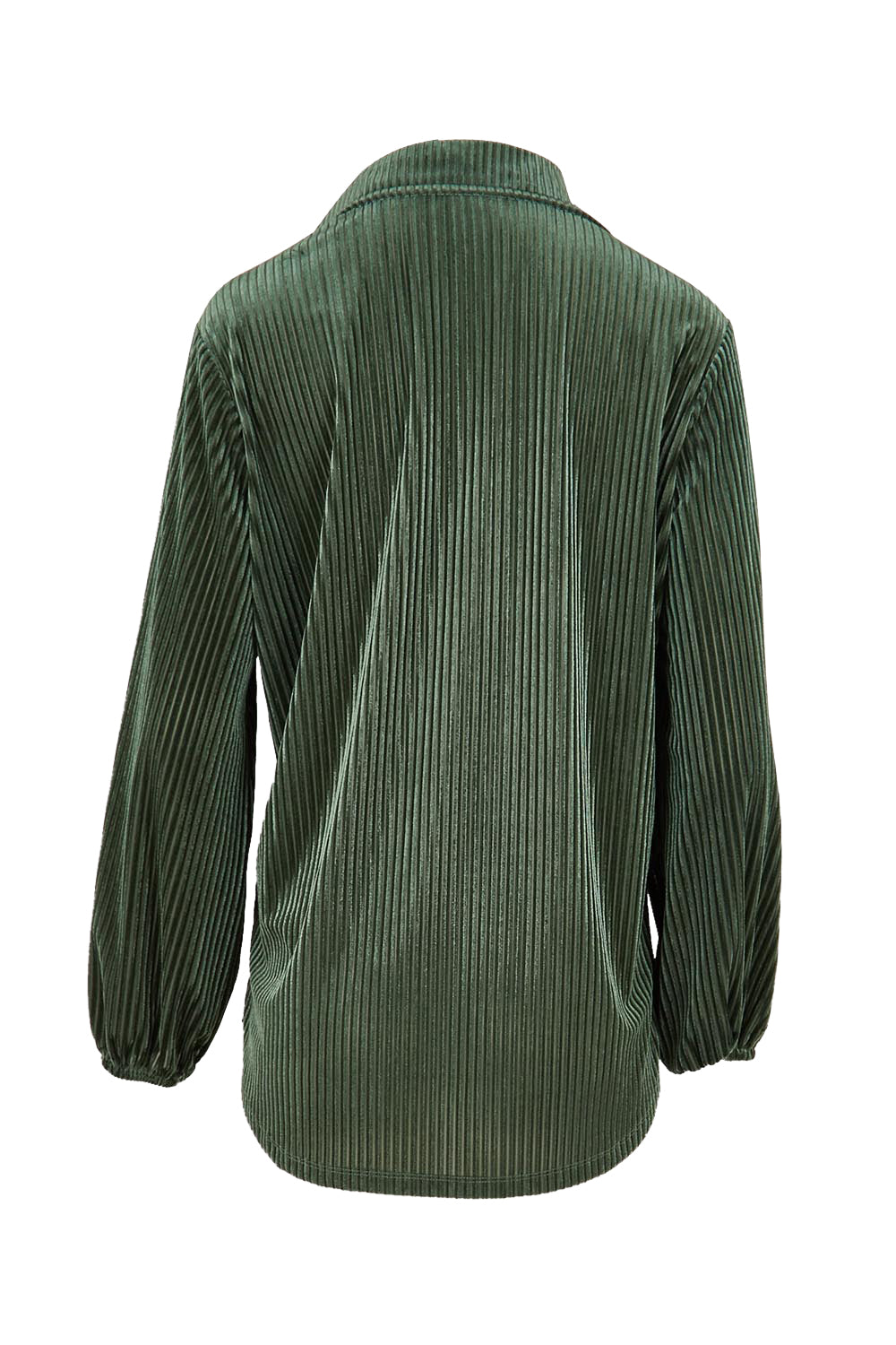 Product shot of the Shine Your Light Velvet Shirt – Thyme in colour Thyme, from the back