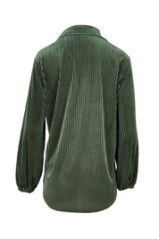 Product shot of the Shine Your Light Velvet Shirt – Thyme in colour Thyme, from the back