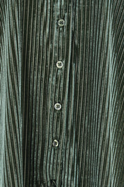 Product shot of the Shine Your Light Velvet Shirt – Thyme in colour Thyme, showing detail