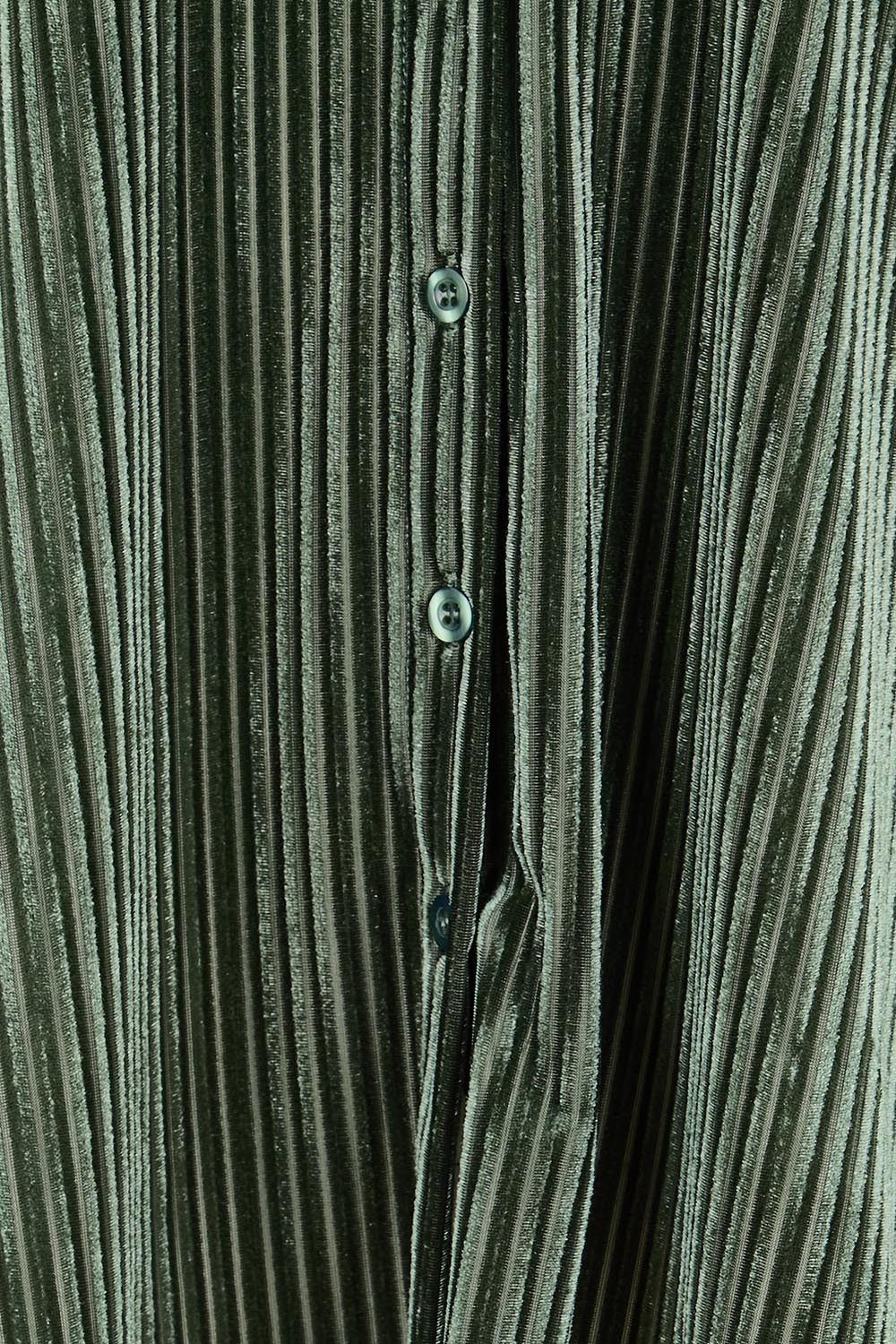 Product shot of the Shine Your Light Velvet Shirt – Thyme in colour Thyme, showing detail