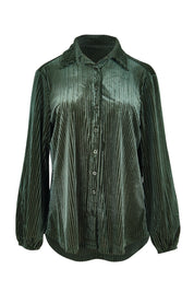 Product shot of the Shine Your Light Velvet Shirt – Thyme in colour Thyme, from the front
