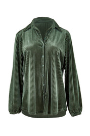 Product shot of the Shine Your Light Velvet Shirt – Thyme in colour Thyme, from the front