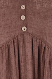 Product shot of the Cute As A Button Cotton Midi Dress – Chocolate in colour Chocolate, showing detail