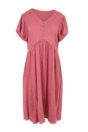 Product shot of the Cute As A Button Cotton Midi Dress – Dustyrose in colour Dustyrose, from the front