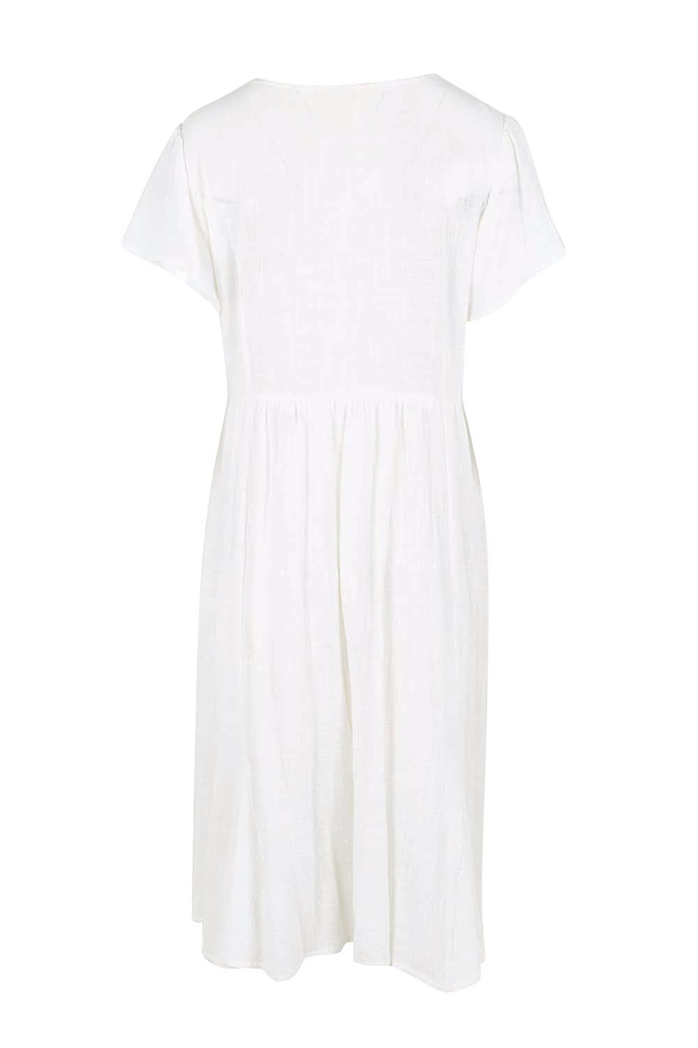Product shot of the Cute As A Button Cotton Midi Dress – White in colour White, from the back
