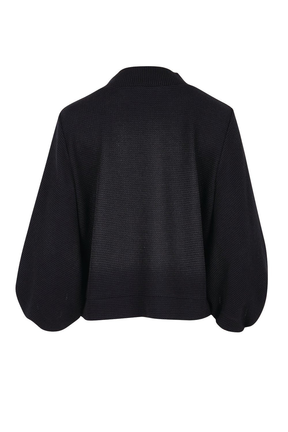 Product shot of the Easy Day Balloon Sleeve Cropped Cardi – Black in colour Black, from the back