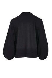 Product shot of the Easy Day Balloon Sleeve Cropped Cardi – Black in colour Black, from the back