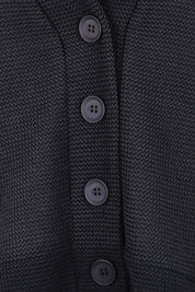 Product shot of the Easy Day Balloon Sleeve Cropped Cardi – Black in colour Black, showing detail