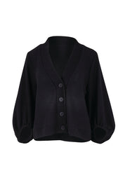 Product shot of the Easy Day Balloon Sleeve Cropped Cardi – Black in colour Black, from the front