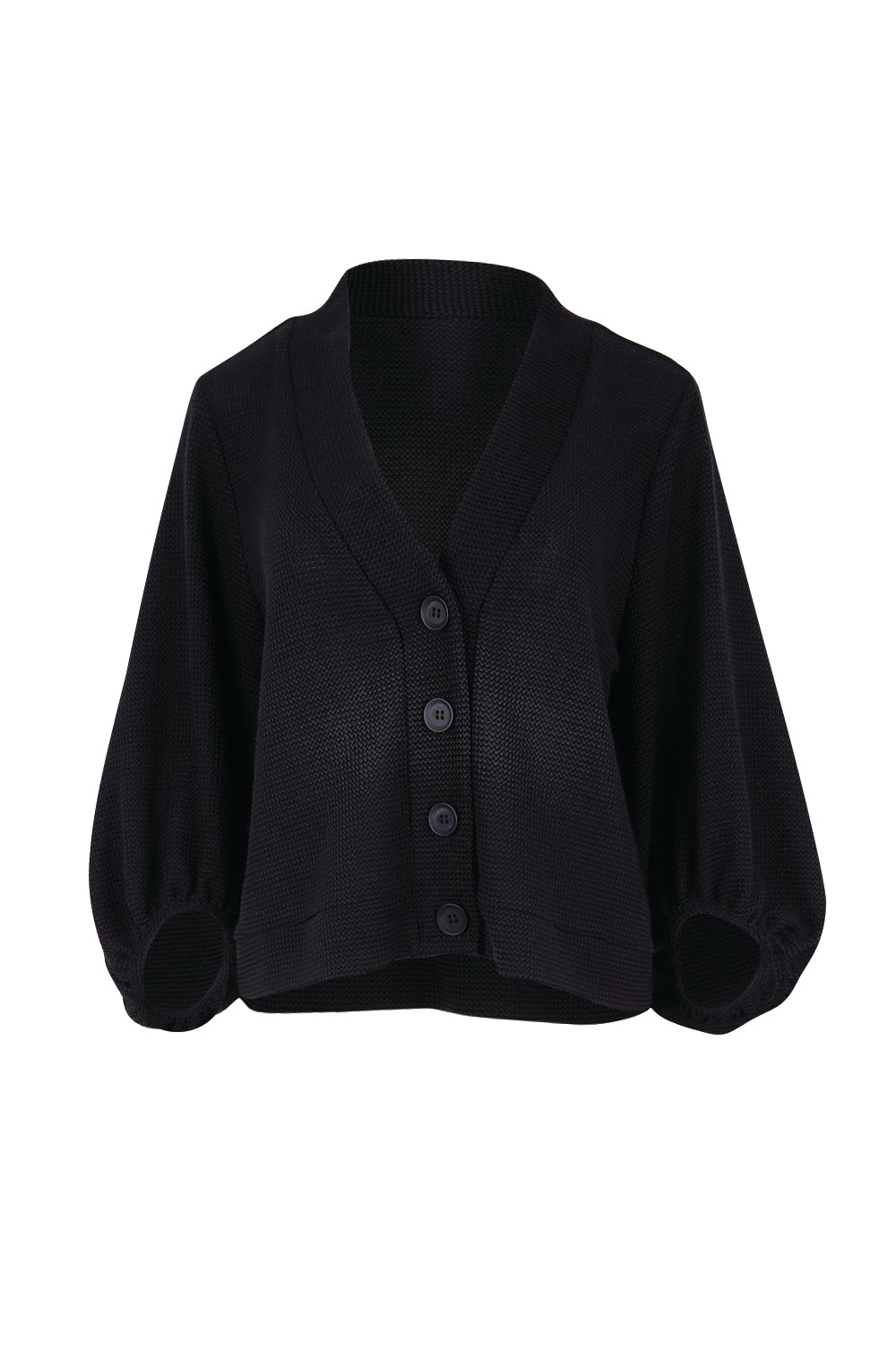 Product shot of the Easy Day Balloon Sleeve Cropped Cardi – Black in colour Black, from the front