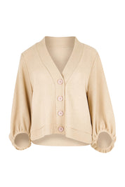 Product shot of the Easy Day Balloon Sleeve Cropped Cardi – Pumice in colour Pumice, from the front