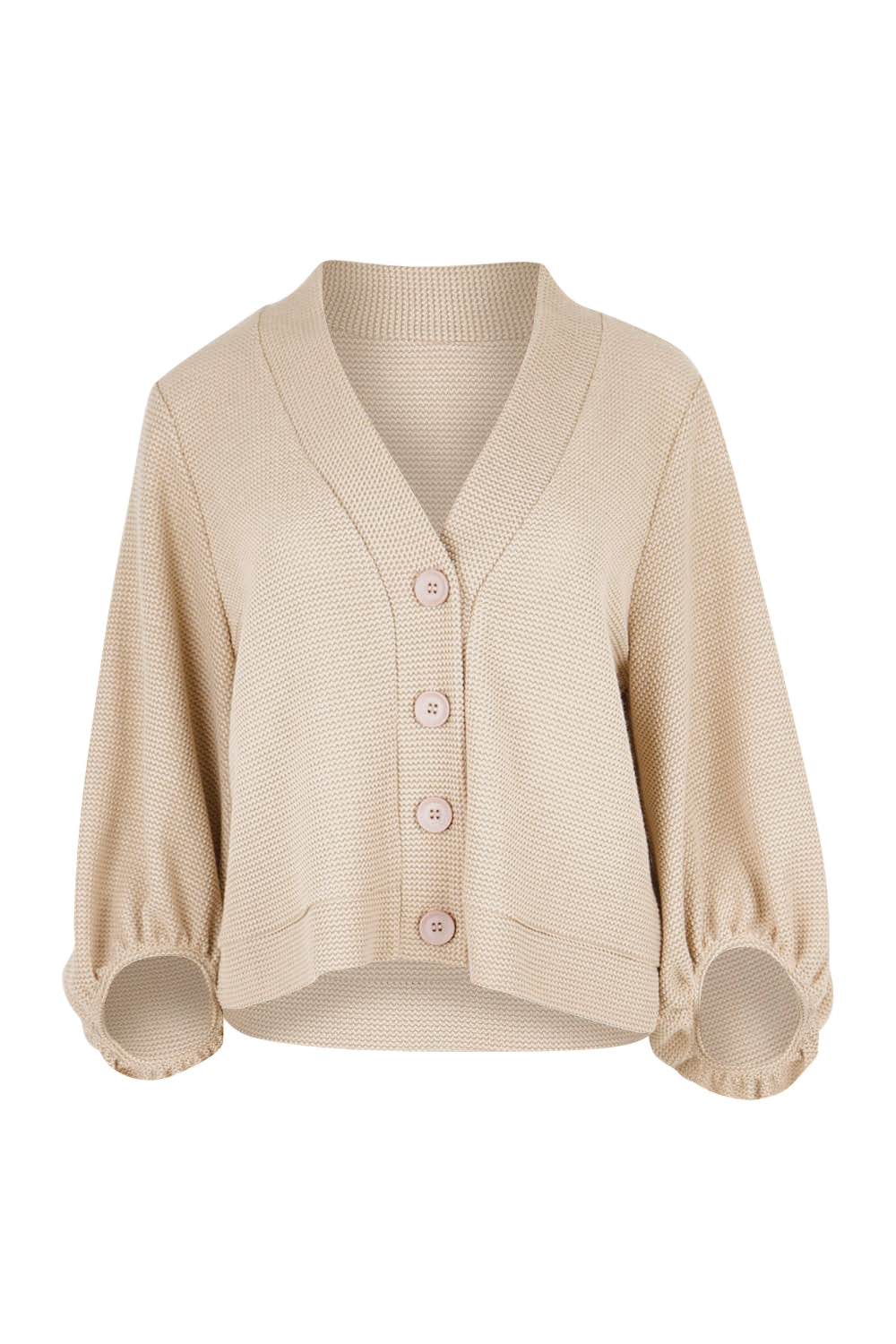 Product shot of the Easy Day Balloon Sleeve Cropped Cardi – Pumice in colour Pumice, from the front