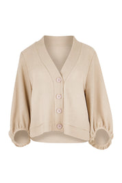 Product shot of the Easy Day Balloon Sleeve Cropped Cardi – Pumice in colour Pumice, from the front