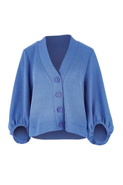 Product shot of the Easy Day Balloon Sleeve Cropped Cardi – Skyblue in colour Skyblue, from the front