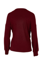 Product shot of the Cross My Heart Sweater – Plum in colour Plum, from the back