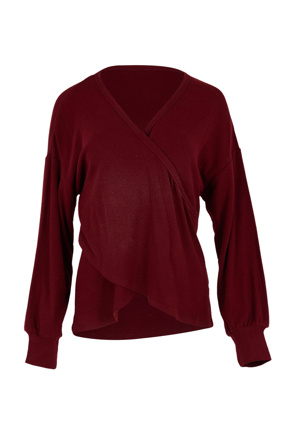 Product shot of the Cross My Heart Sweater – Plum in colour Plum, from the front